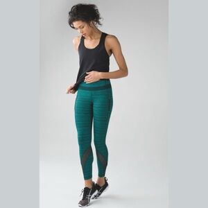 Lululemon Inspire Tight II (Mesh) Cyber Jungle Hero Blue / Deep Green Size 6